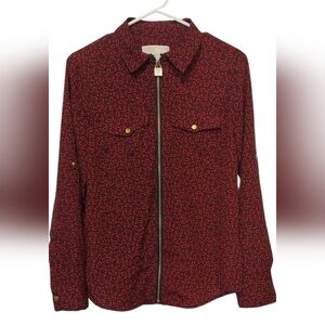 Michael Kors Shirt Size Small S Women's Red Navy Blue Paisley Pattern Zipper